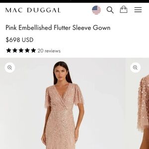 Mac Duggal Blush Embellished Gown with Flutter Sleeves